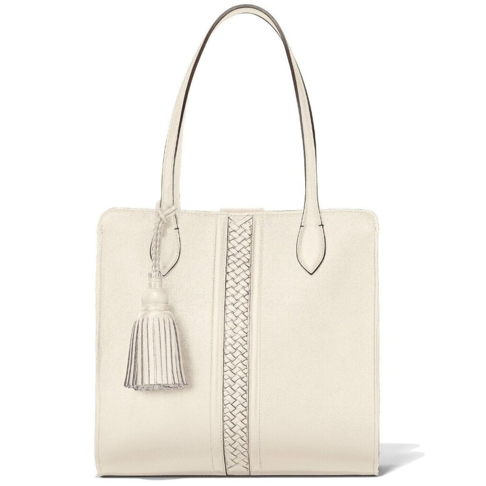 Brighton Ferrara STEFANA Off White Leather Large Tassel Tote Bag RT $480-NWT